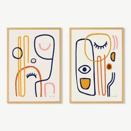 Abstract Faces – Gerahmte Kunstdrucke von Dan Hobday (A2)